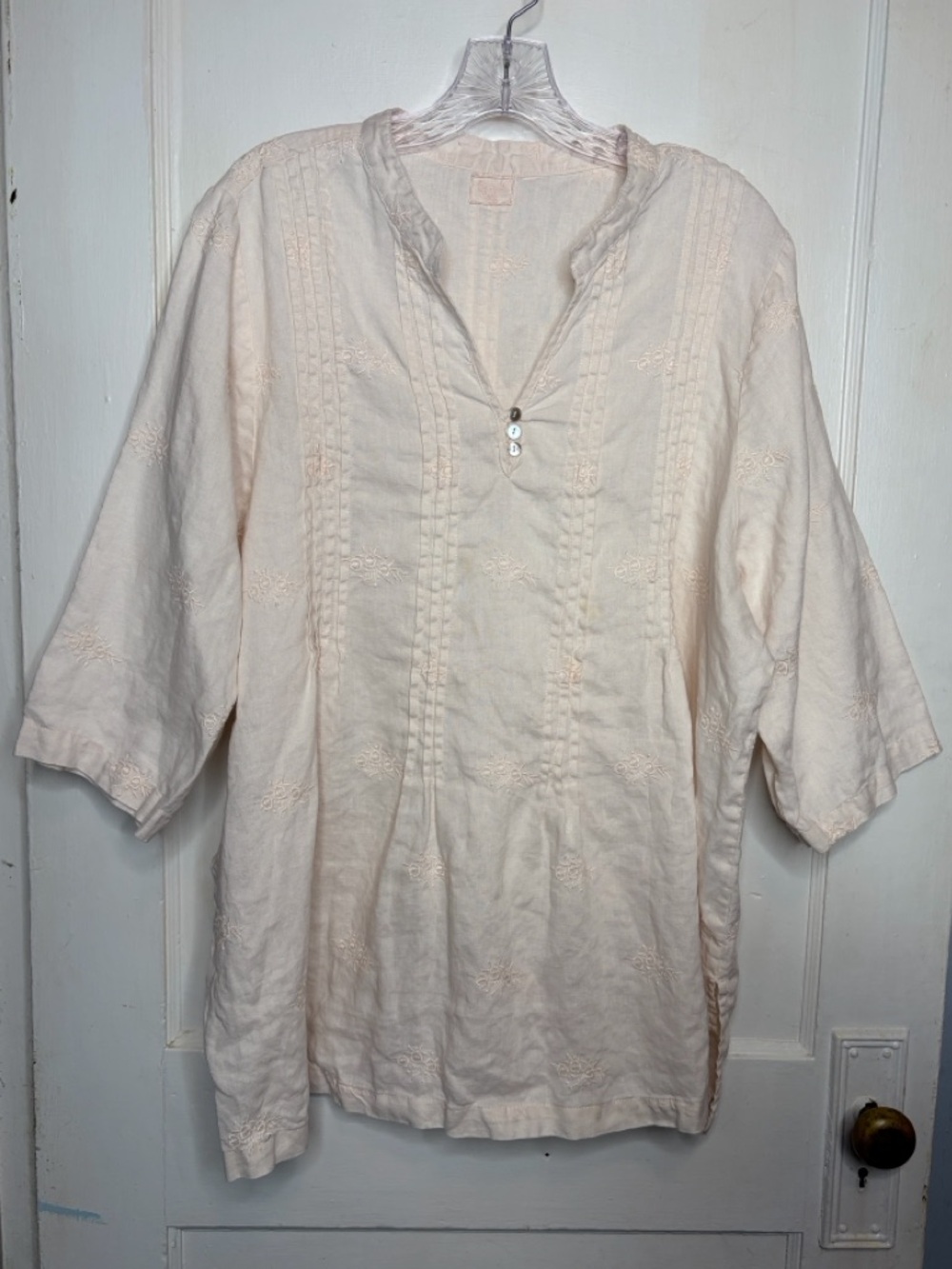 Symple NYC Light Pink Floral Embroidered Pintuck Tunic Feminine Cottage Sz XL